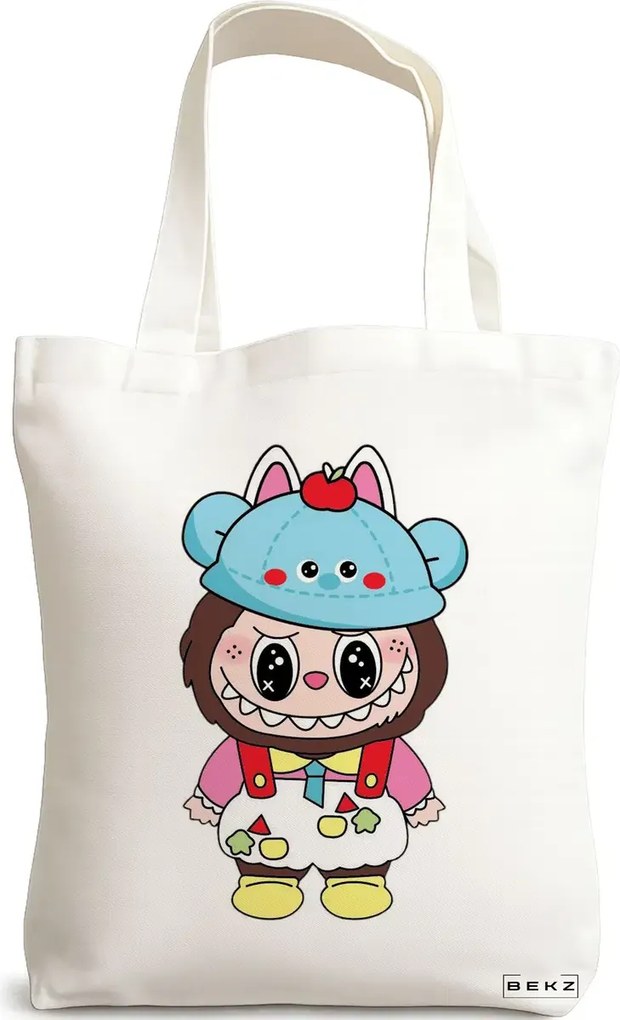 Sacosa de Panza pentru Cumparaturi, Geanta Tote, model Labubu 21 38 x 34.5 cm, Alba, BEKZ®
