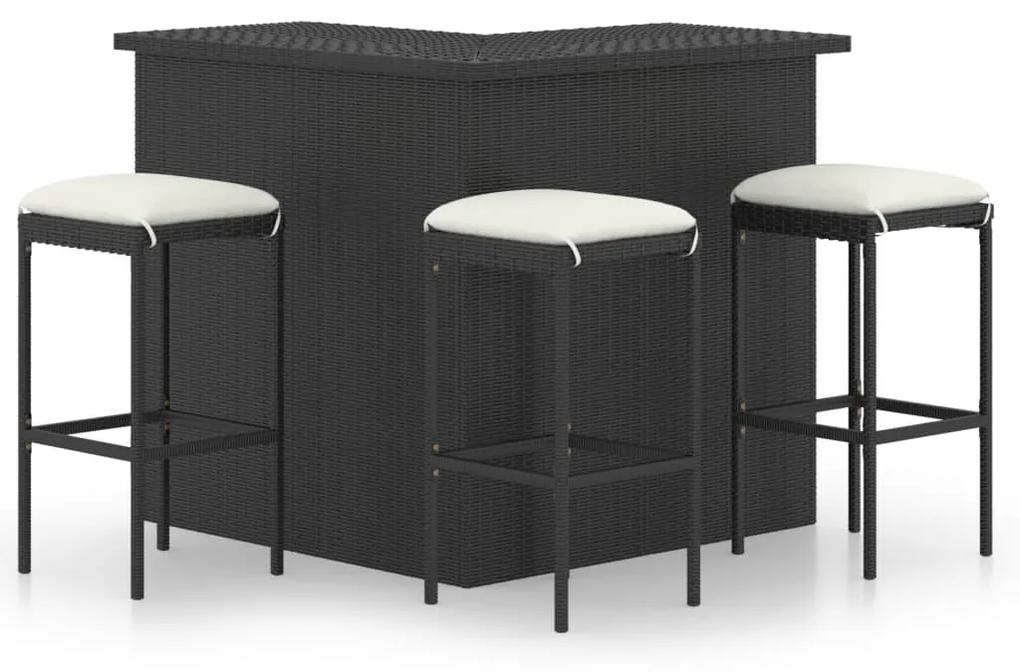 Set mobilier bar de gradina cu perne, 4 piese, negru, poliratan