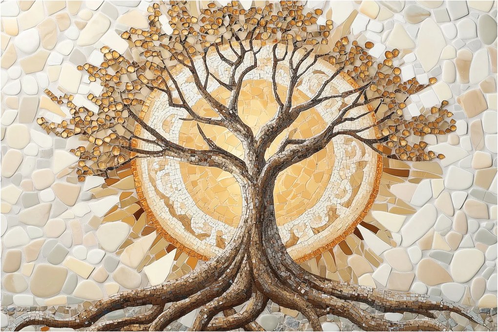 Tablou – Arborele vieții auriu în mozaic (90x60 cm)