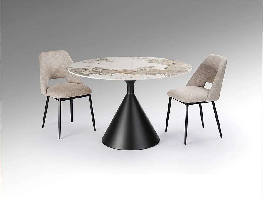 Masa rotunda metal negru/ portelan cu efect de marmura Panda 120cm