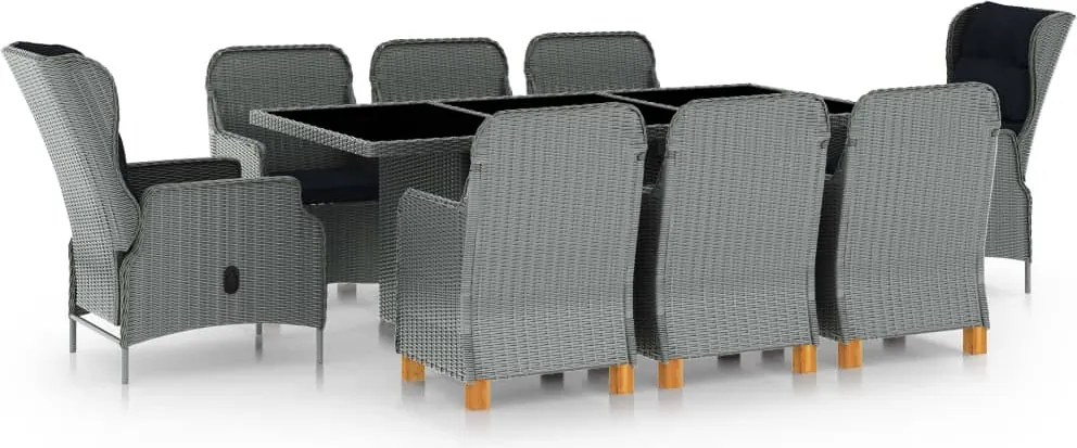 vidaXL Set mobilier de exterior cu perne,9 piese,gri deschis,poliratan