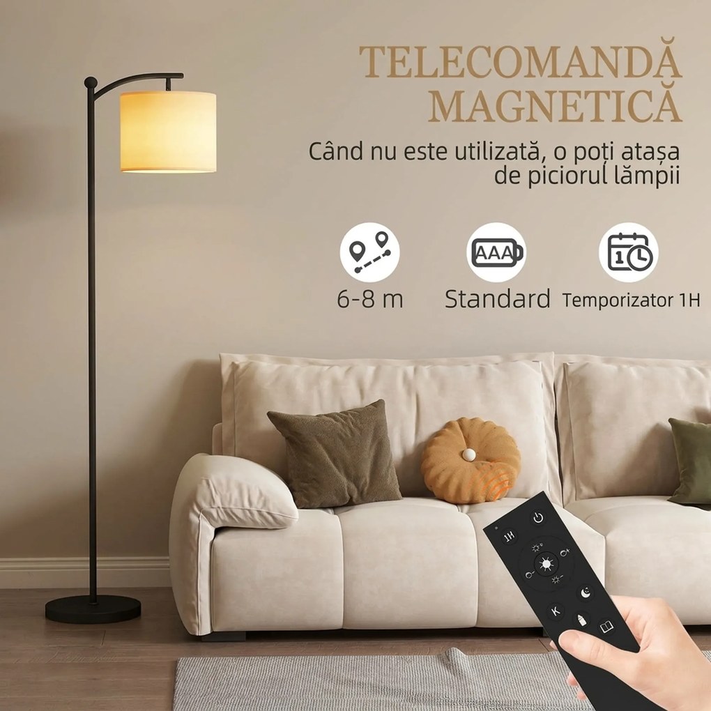 HOMCOM Lampă de Podea LED Reglabilă cu Telecomandă și Temporizator, Negru | Aosom Romania