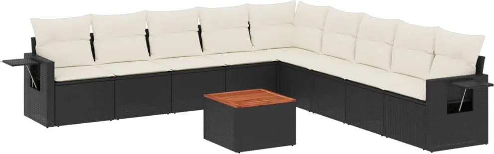 vidaXL Set canapele de grădină cu perne, 10 piese, negru, poliratan