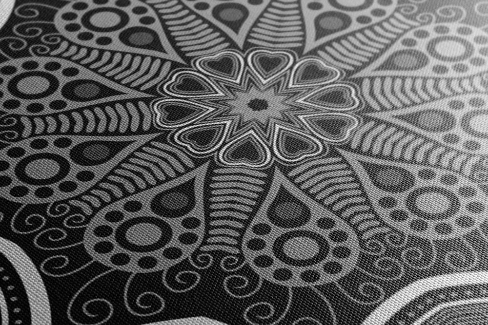 Tablou Mandala indiană cu model floral în design alb-negru