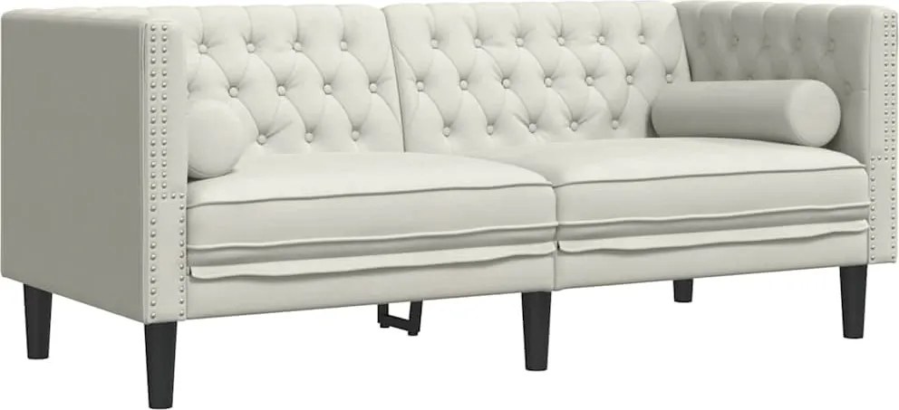 vidaXL Canapea Chesterfield cu pernuțe/2 locuri, crem, catifea