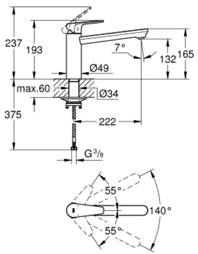 Baterie chiuveta bucatarie crom Grohe BauEdge