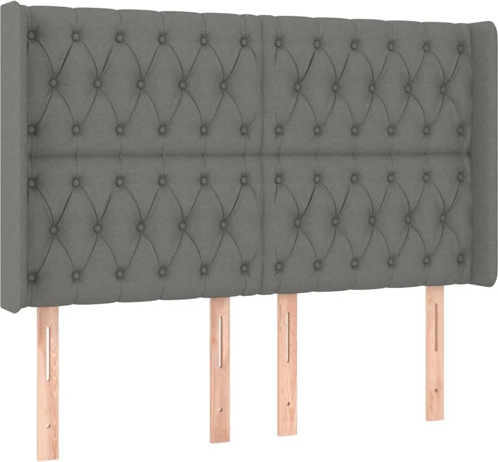 vidaXL Tăblie de pat cu aripioare gri închis 147x16x118/128 cm textil