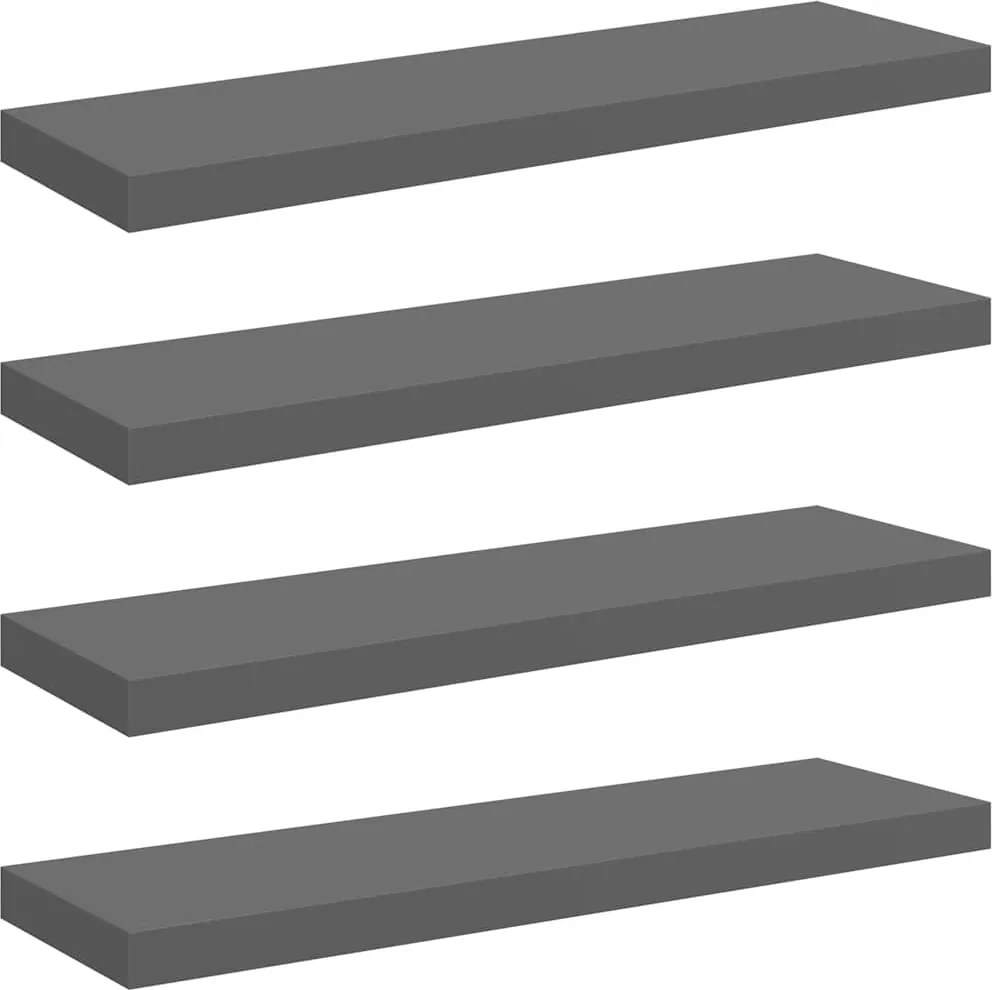 vidaXL Rafturi de perete, 4 buc., gri extralucios, 80x23,5x3,8 cm, MDF