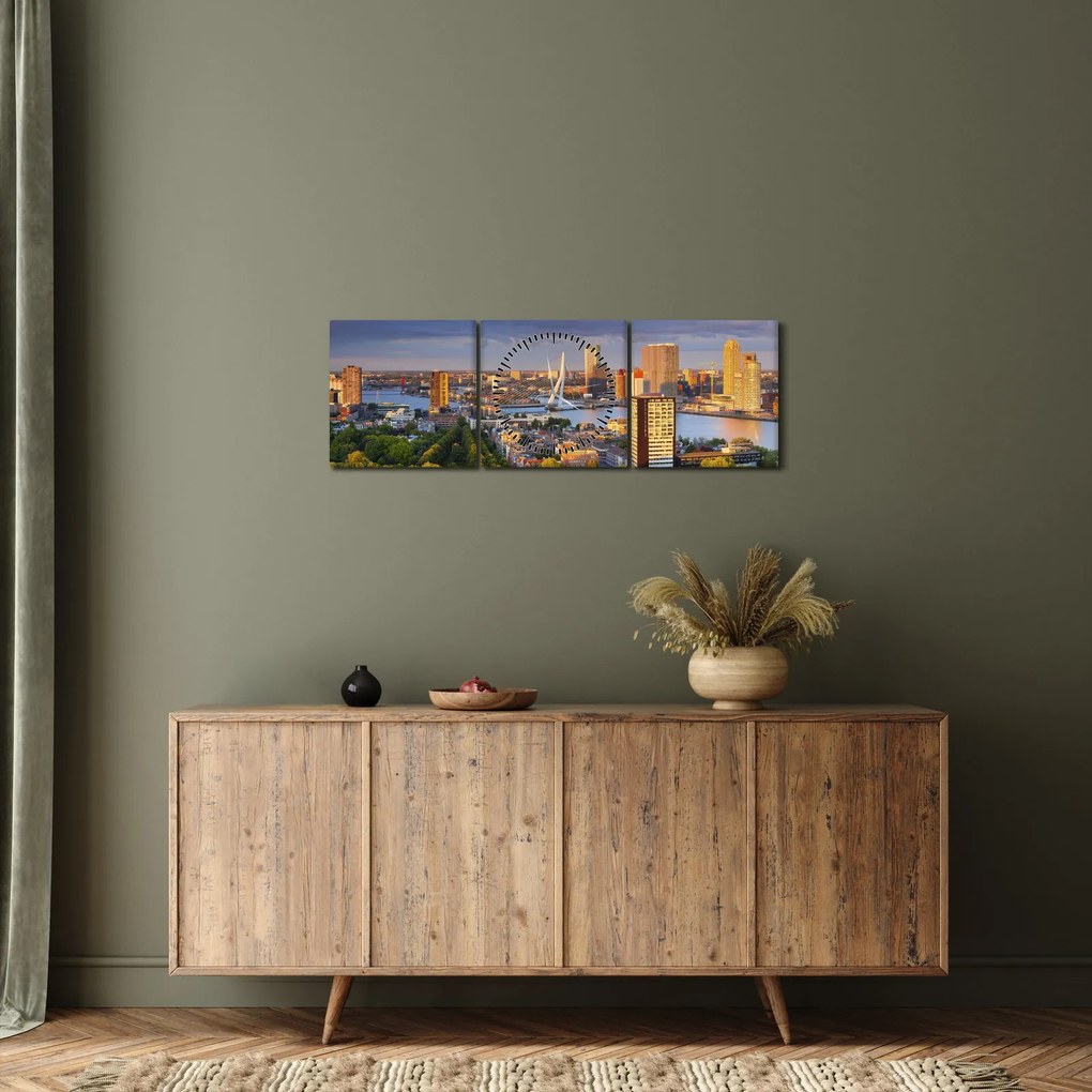 Tablou - Panorama Rotterdamului, Țările de Jos (cu ceas) (90x30 cm)