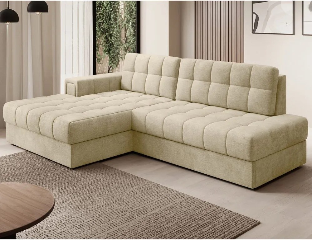 Colțar maro deschis extensibil cu tapițerie din catifea (cu colț pe partea stângă/cu șezlong) Blezalt – ELTAP