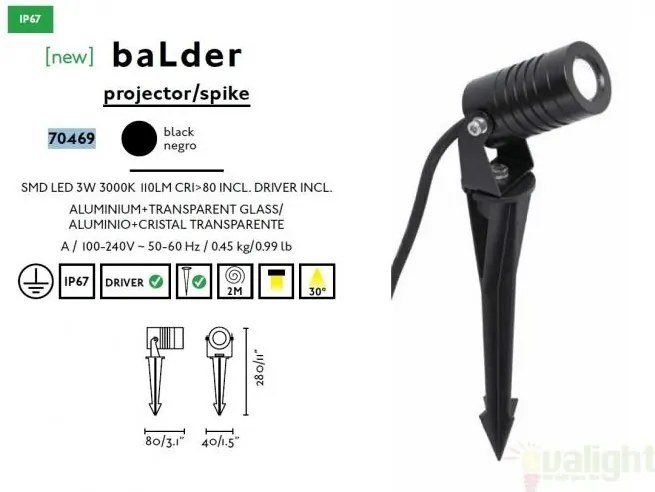 Tarus, proiector cu iluminat LED exterior IP67, BALDER 70469