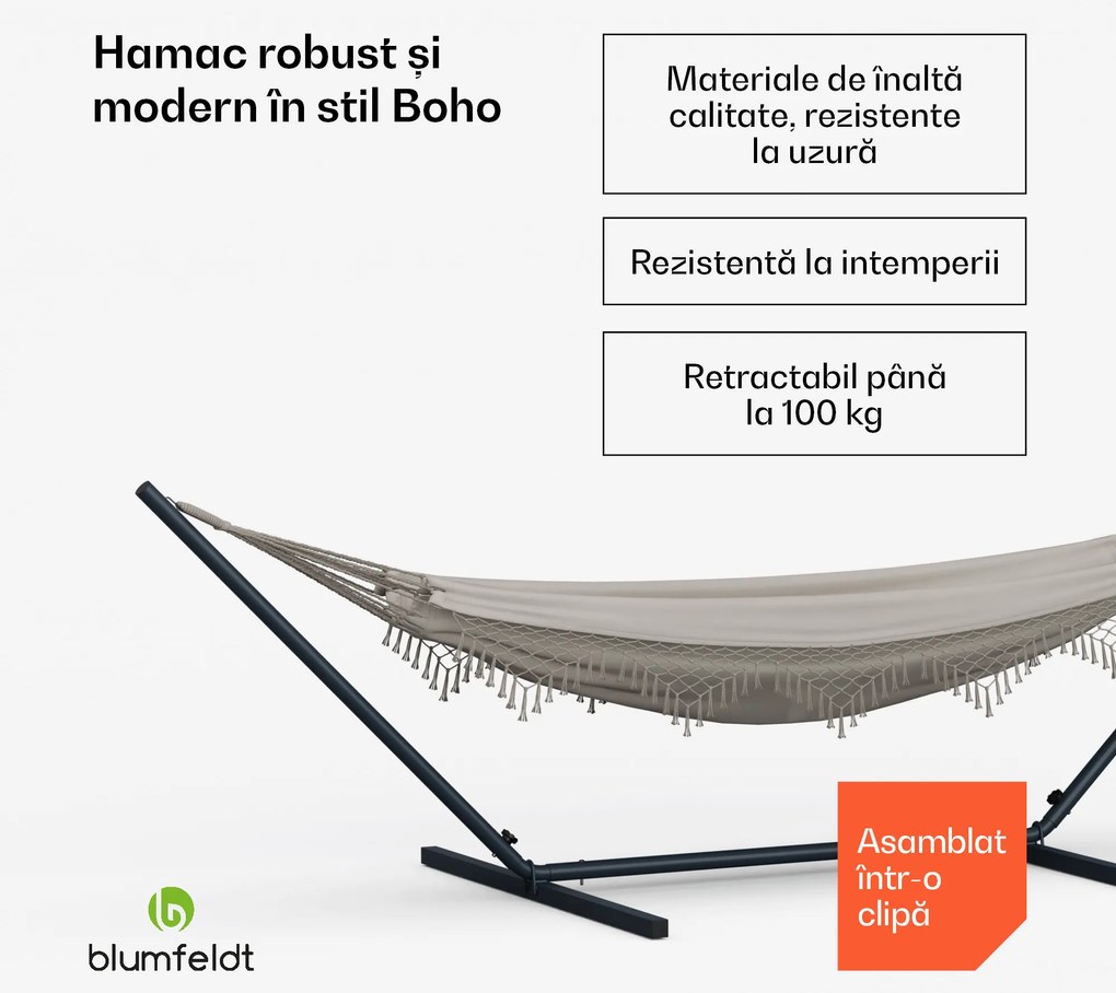 Blumfeldt Hamac SwayStation Boho, 400 x 116 cm, rezistent la intemperii, rezistent la rugină