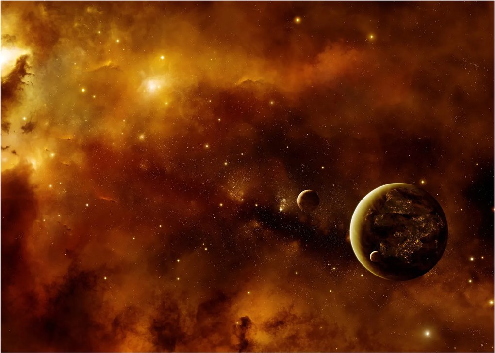 Tablou pe sticlă - Planete cu nebuloasă (70x50 cm)