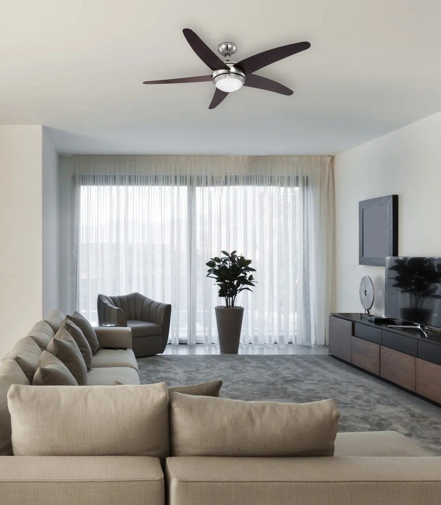 Candelabru Fabiola 0306, cu ventilator, 1xR7s, maro+nichel, IP20, Globo