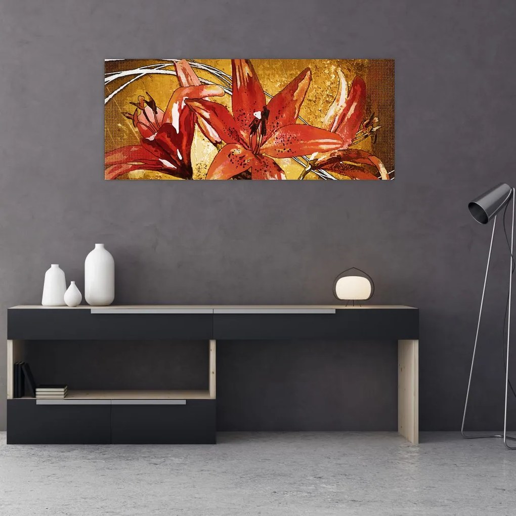 Tablou cu flori de crini (120x50 cm)