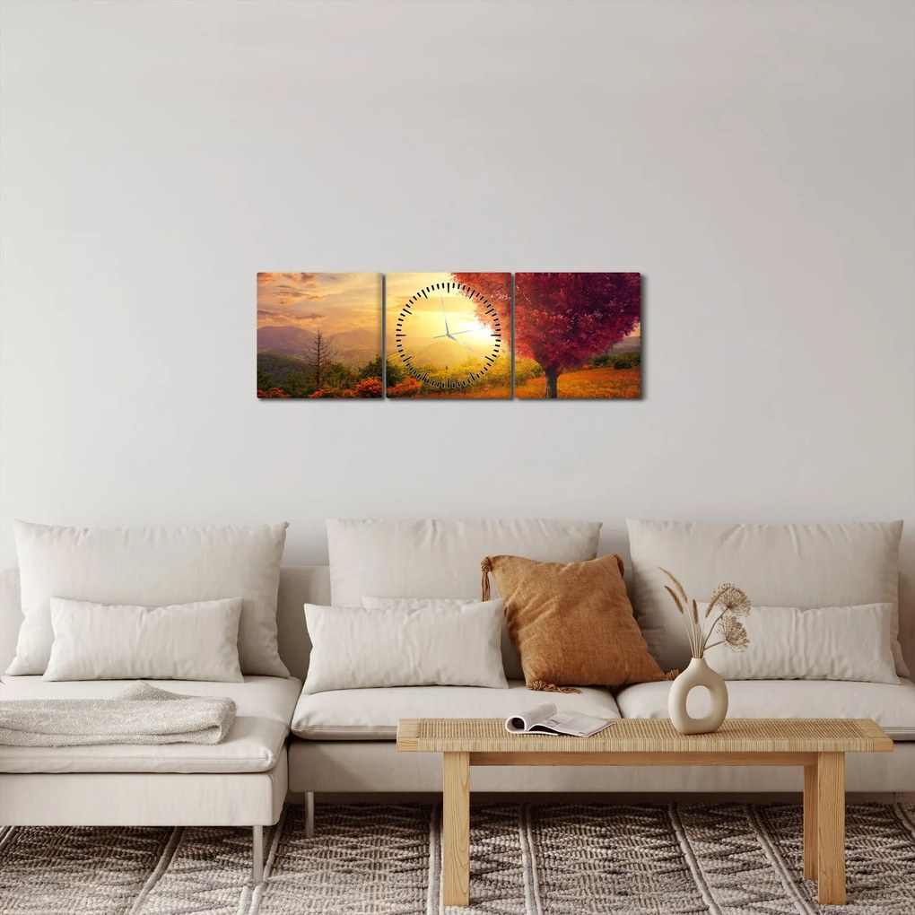Tablou cu copaci în forma de inimă (cu ceas) (90x30 cm)