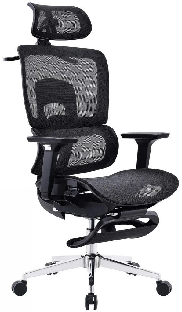 LUCKY-V5 Scaun ergonomic, Full Mesh, Sezut Translatie, suport umeras, suport picioare, Negru