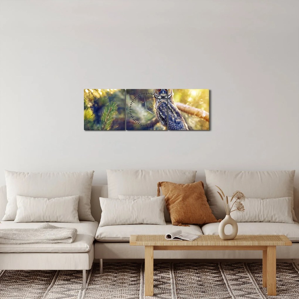 Tablou - Bufniță în copac (cu ceas) (90x30 cm)