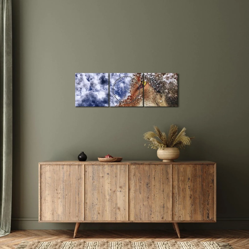 Tablou cu lup (cu ceas) (90x30 cm)
