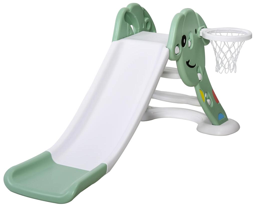 HOMCOM Tobogan pentru Copii 2-6 Ani cu Cos, Minge Basket si Pompa pentru Gradina sau Dormitor copii, Verde si Alb