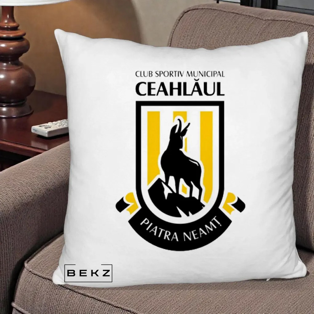 Perna Personalizata CSM Ceahlaul Piatra Neamt Fotbal, 40x40 cm, Alb Pufos, Husa Detasabila, Perna Inclusa, BEKZ®