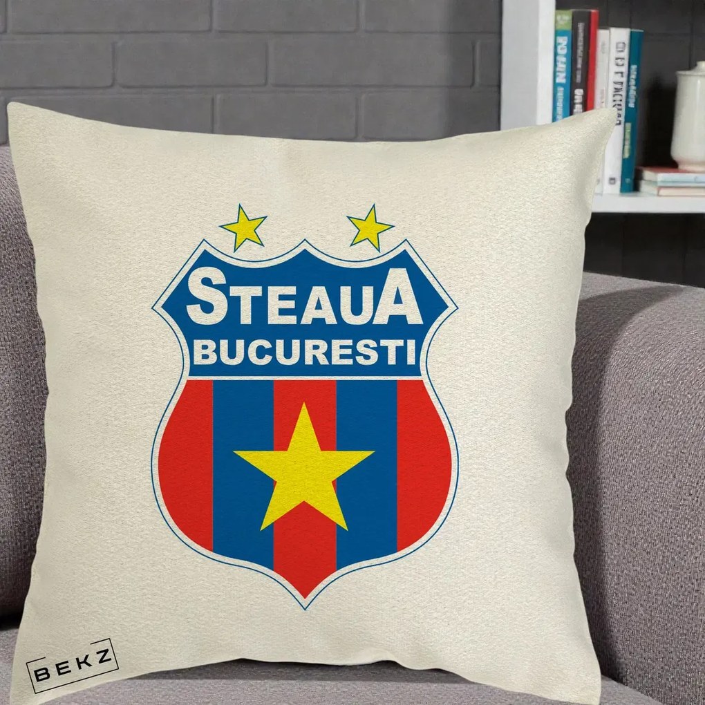 Perna Personalizata Steaua Bucuresti Fotbal, 40x40 cm, Ecru, Husa Detasabila, Perna Inclusa, BEKZ®