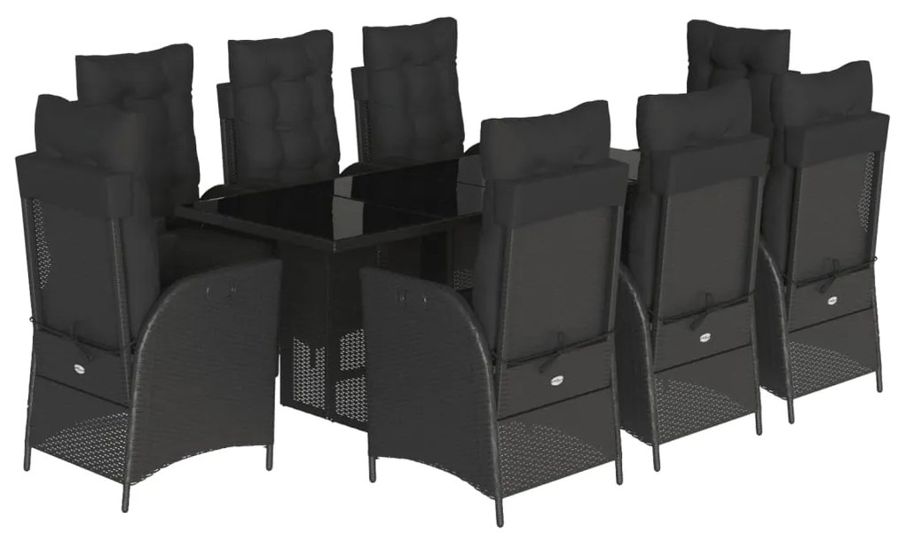 3213117 vidaXL Set mobilier de grădină cu perne, 9 piese, negru, poliratan