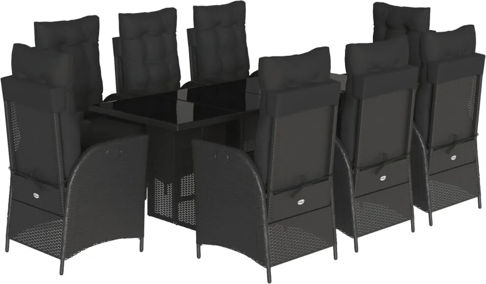 vidaXL Set mobilier de grădină cu perne, 9 piese, negru, poliratan