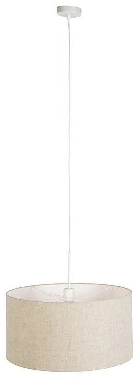 Lampă pendantă rustică albă cu abajur din bumbac gri deschis 50 cm - Combi
