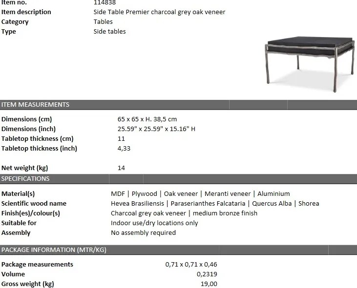 Masuta laterala design LUX Premier 65x65cm 114838 HZ