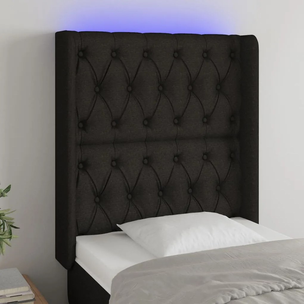 vidaXL Tăblie de pat cu LED, negru, 83x16x118/128 cm, textil