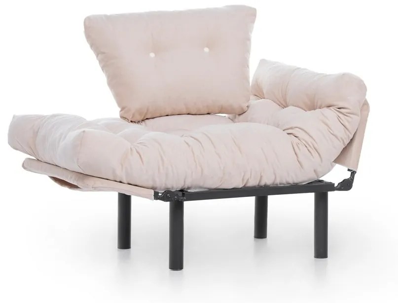 Fotoliu extensibil Nitta Single, Futon,135x70 cm,metal, crem