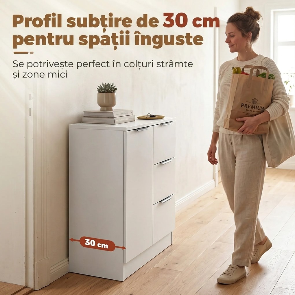 HOMCOM Dulap Comodă Îngustă Con 3 Sertare E Ușă Închidere Silențioasă | Aosom Romania