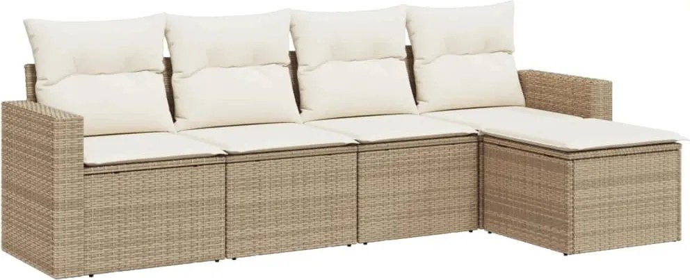 vidaXL Set canapele de grădină cu perne, 5 piese, bej, poliratan