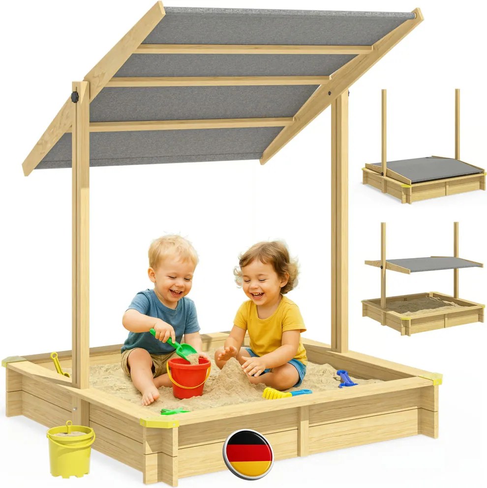Cutie de nisip cu acoperiș SANDY, din lemn de brad, 120x120x120cm Jurhan