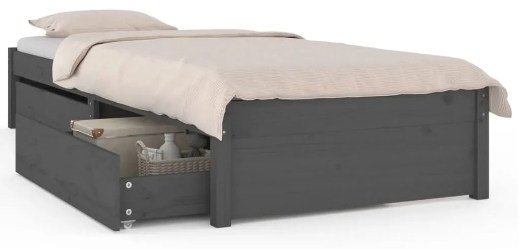 3103465 vidaXL Cadru de pat cu sertare, gri, 90x200 cm