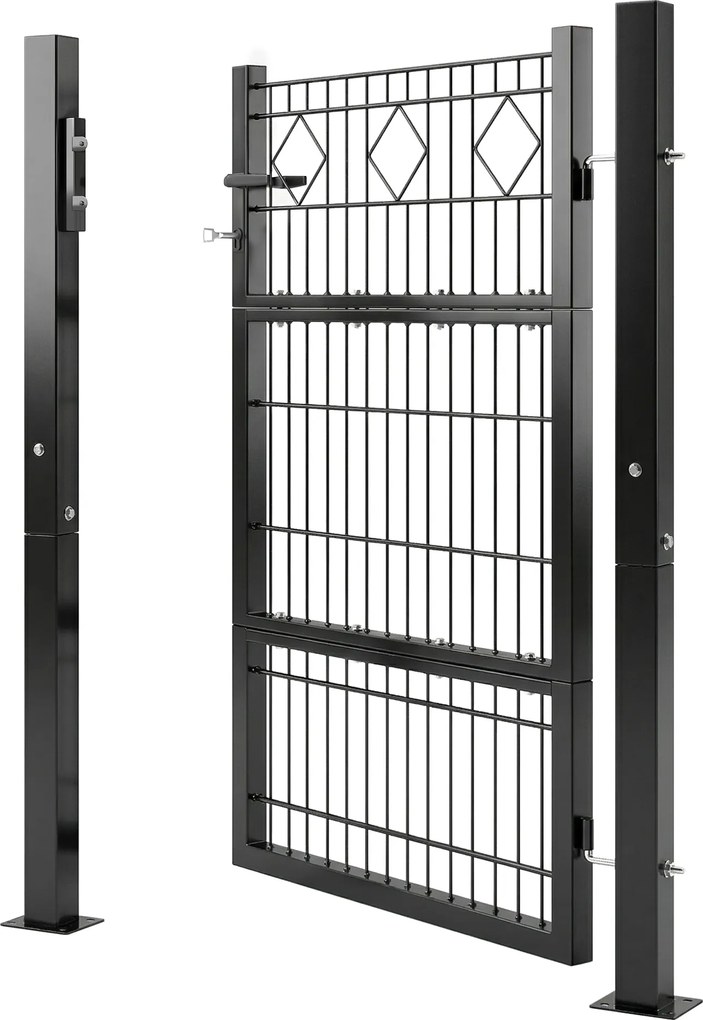 Outsunny Poartă de grădină din metal galvanizat, ușă de grădină cu mâner, încuietoare cu chei închisă, poartă 100x131cm gri închis | Aosom Romania