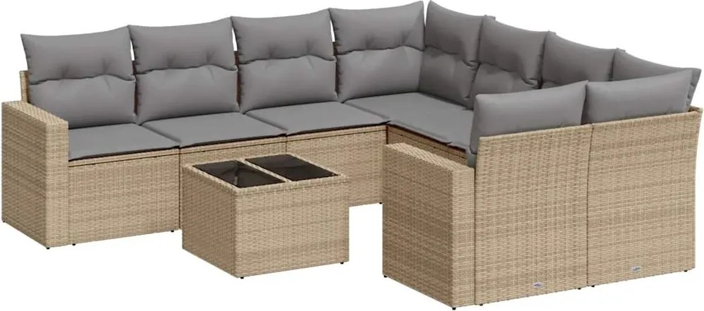 vidaXL Set canapele de grădină, 9 piese, cu perne, bej, poliratan