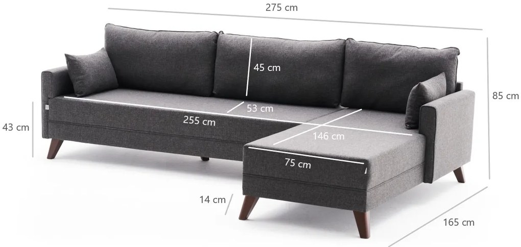 Canapea extensibilă Bellina 1 (antracit) (D). 1063019