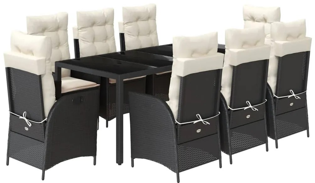 3213065 vidaXL Set mobilier de grădină cu perne, 9 piese, negru, poliratan