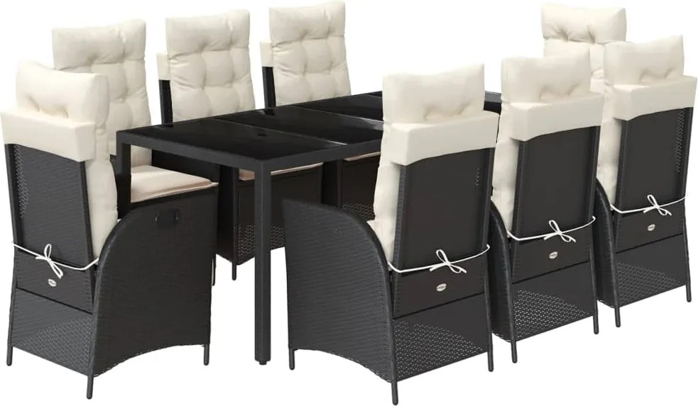 vidaXL Set mobilier de grădină cu perne, 9 piese, negru, poliratan