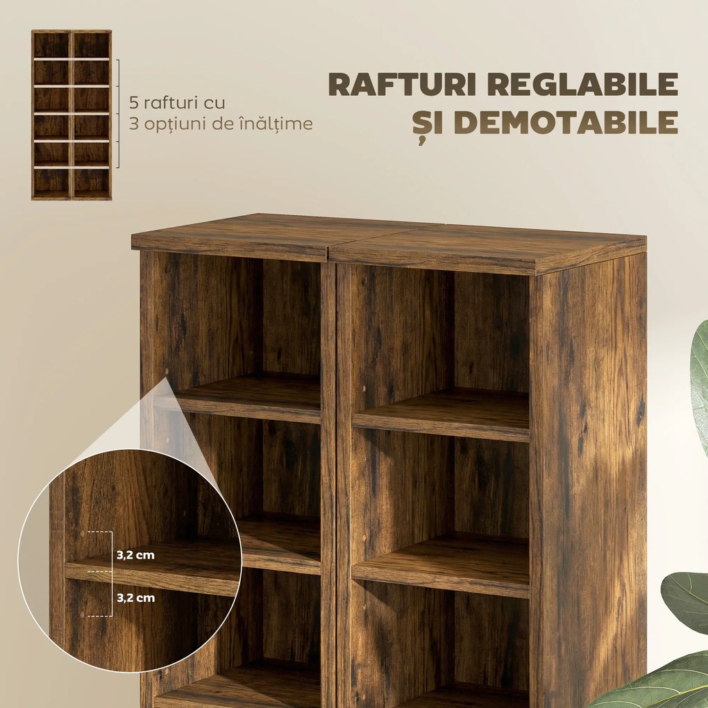 HOMCOM Set de 2 Rafturi pentru 204 CD-uri cu Polițe Ajustabile, 21x22,5x88,5cm, Maro Rustic | Aosom Romania
