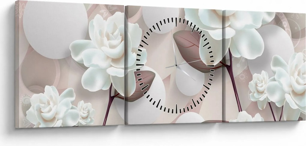 Tablou - Flori de trandafir (cu ceas) (90x30 cm)
