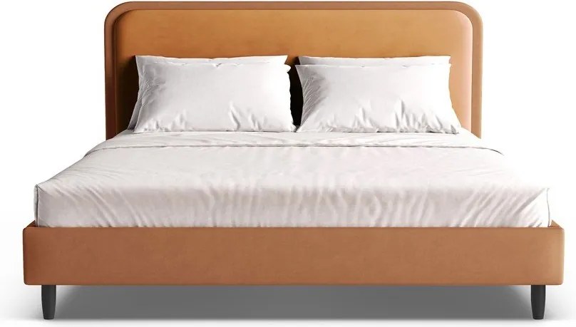 Pat matrimonial portocaliu tapițat cu somieră 180x200 cm Aveline – Micadoni