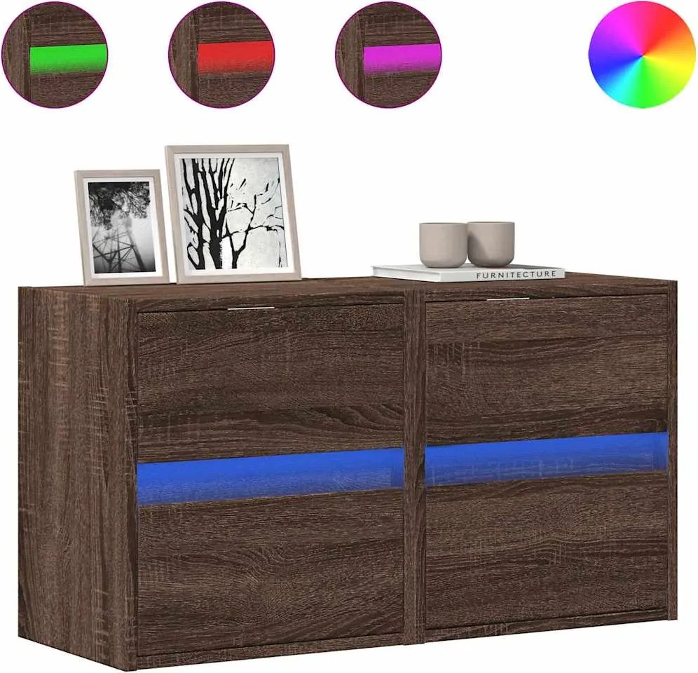 vidaXL Comodă TV de perete cu LED, 2 buc. stejar maro, 41x31x45 cm