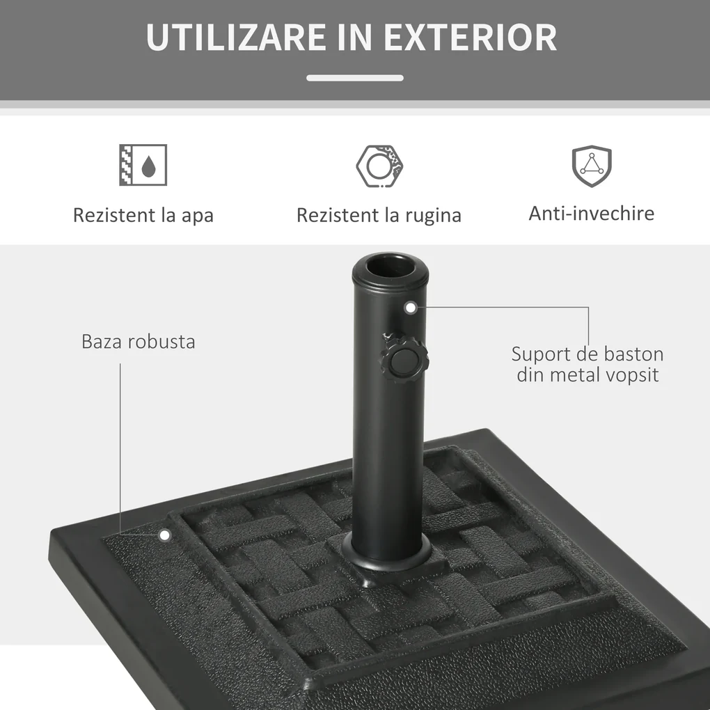 Outsunny Baza penru Umbrela de Gradina din Rasina  Greutate 12 kg pentru Stalpi Ø32-38-48 mm, 44x44x33 cm,Neagra | AOSOM RO