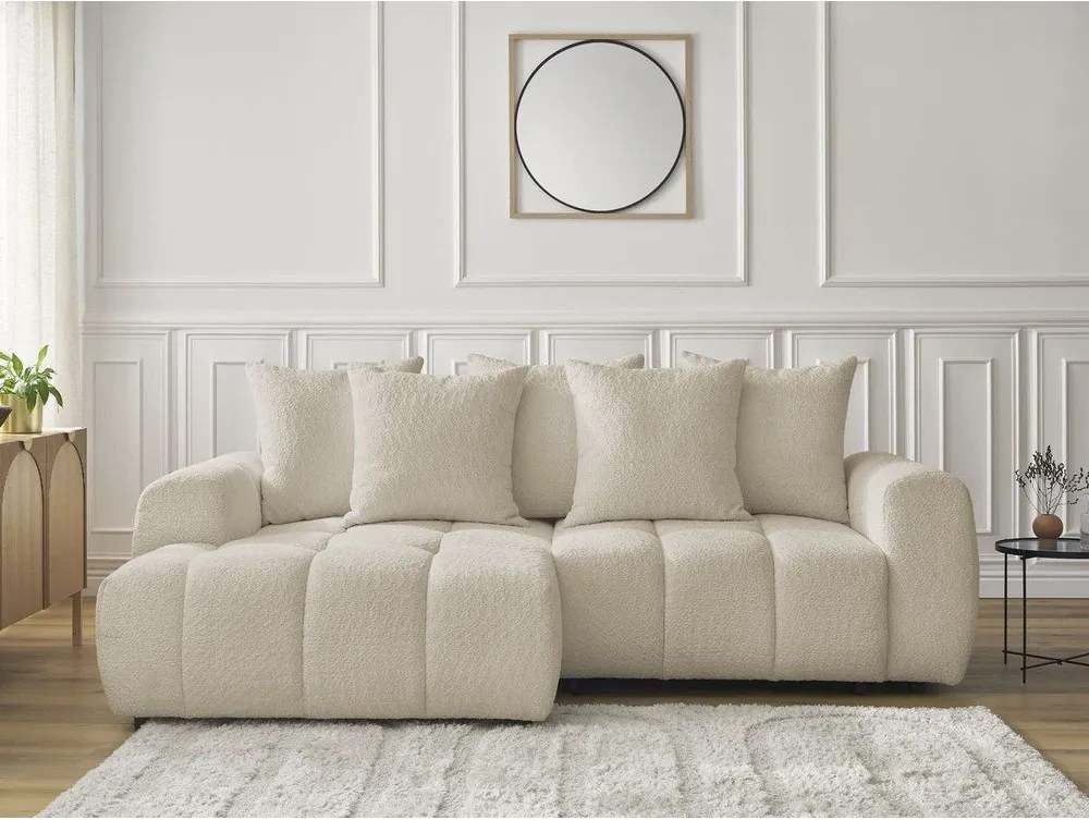 Colțar bej extensibil/cu spațiu de depozitare cu tapițerie din țesătură bouclé (cu colț pe partea stângă/cu șezlong) Roxelane – Bobochic Paris