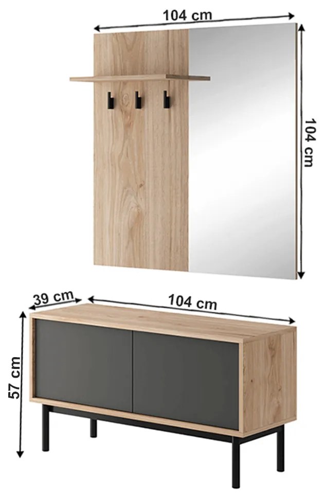 Mobilier de hol, stejar jaskson hickory/grafit, BERGEN BGD104