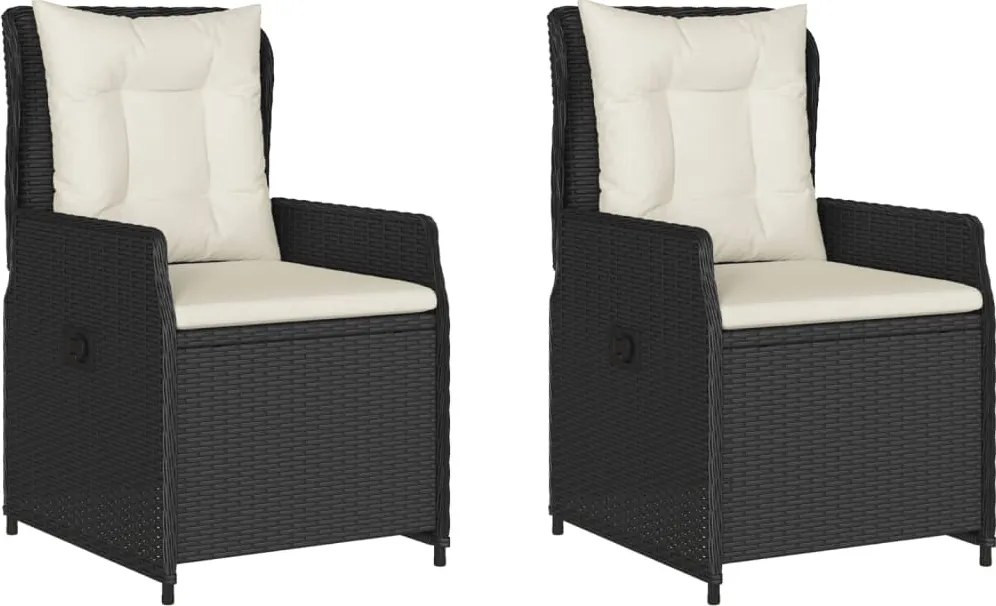 vidaXL Scaune de grădină rabatabile, 2 buc., negru, poliratan