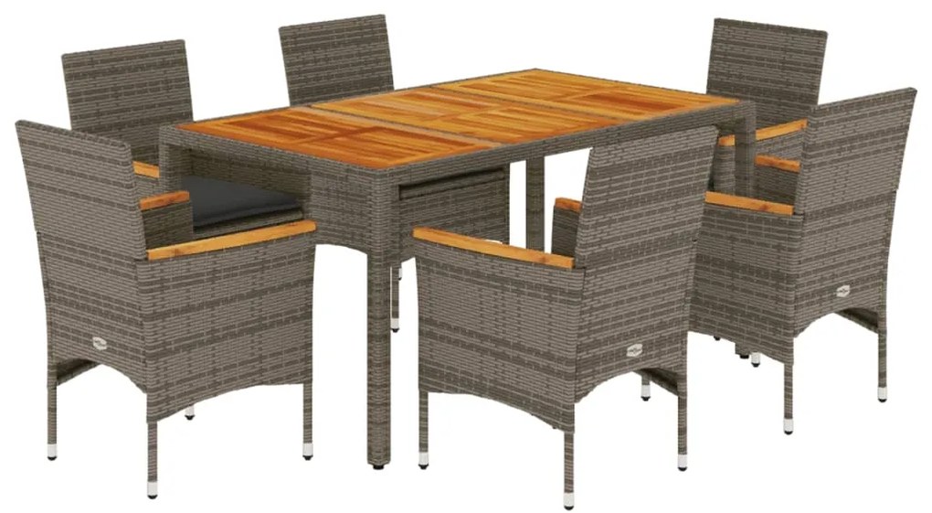 3278636 vidaXL Set mobilier grădină cu perne 7 piese gri poliratan/lemn acacia